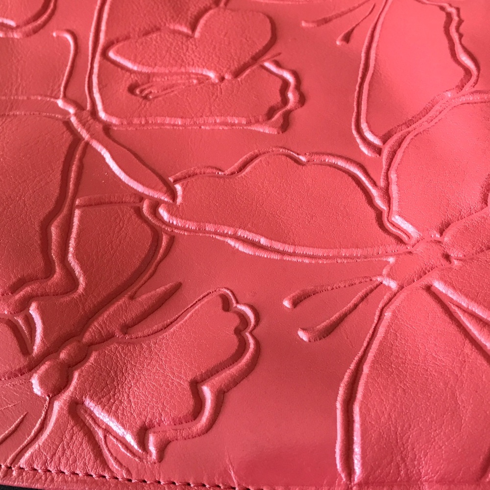 BRIGHTON RED LEATHER EMBOSSED BUTTERFLIES BOHO-CHIC STATEMENT BAG - Picture 16 of 16
